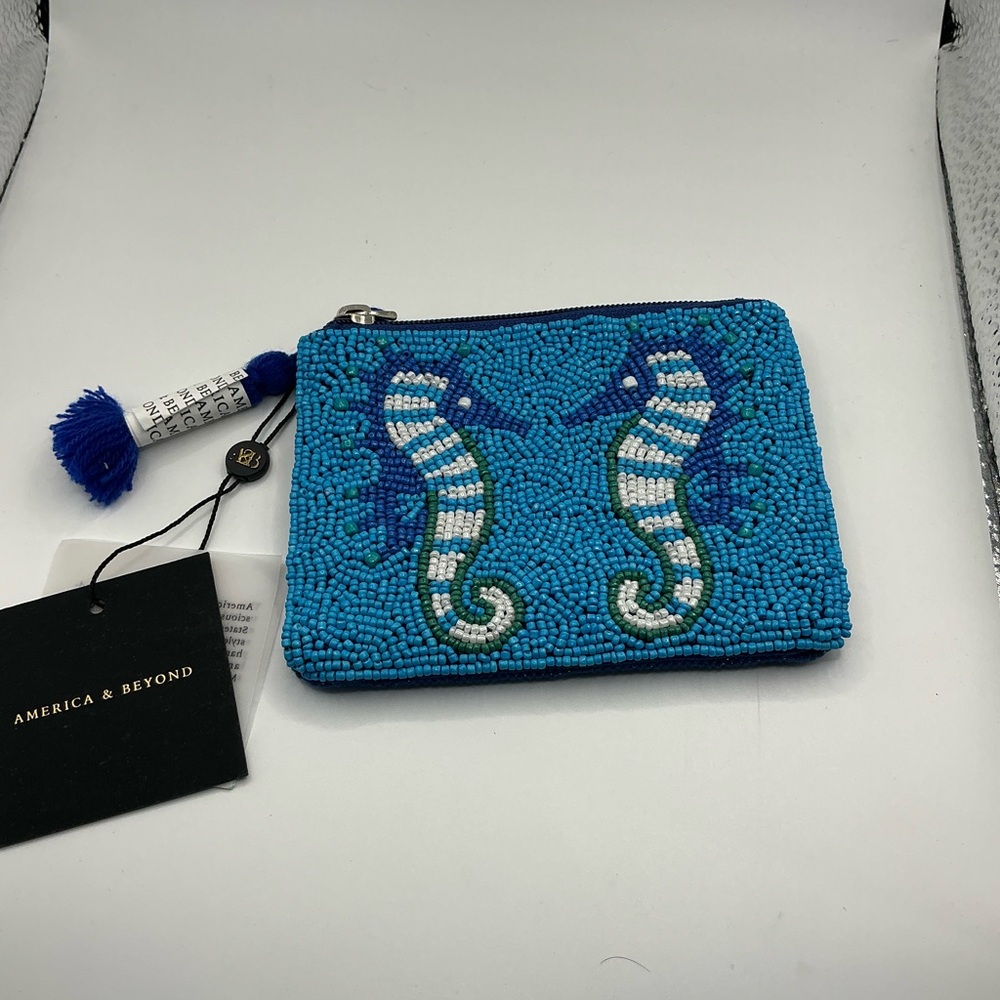 America & Beyond Embellished Beach Themed Coin Pouch  seahorses
